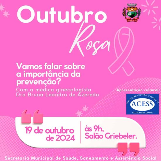 Palestra sobre conscientizao do Outubro Rosa ser realizada no dia 19 de outubro