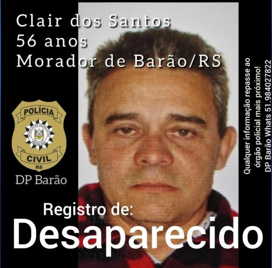 Homem de 56 anos est desaparecido 